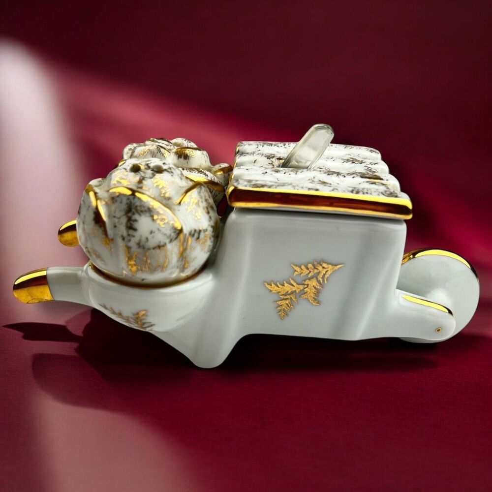 Vintage Porceliane de France Rosette Wheelbarrow Mont Saint Michel Condiment Set